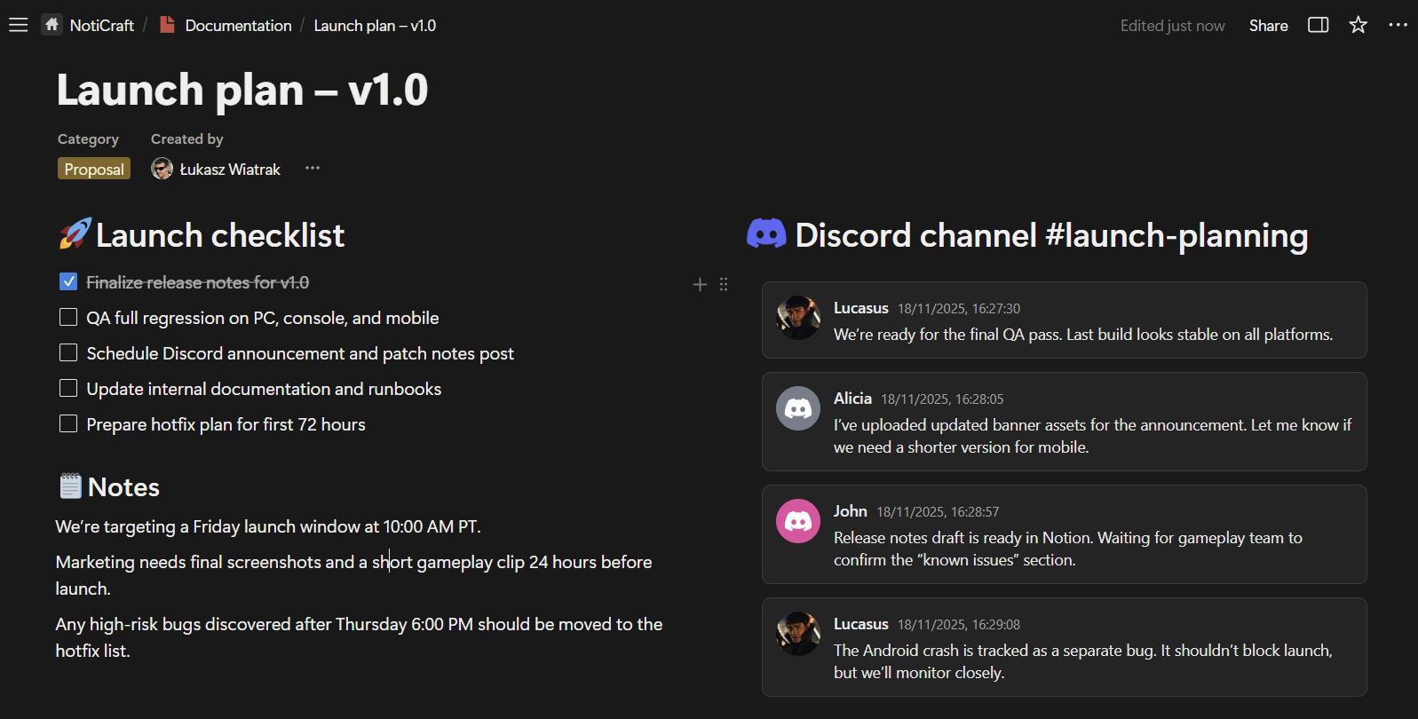 Discord channel messages embedded and displayed inside a Notion page
